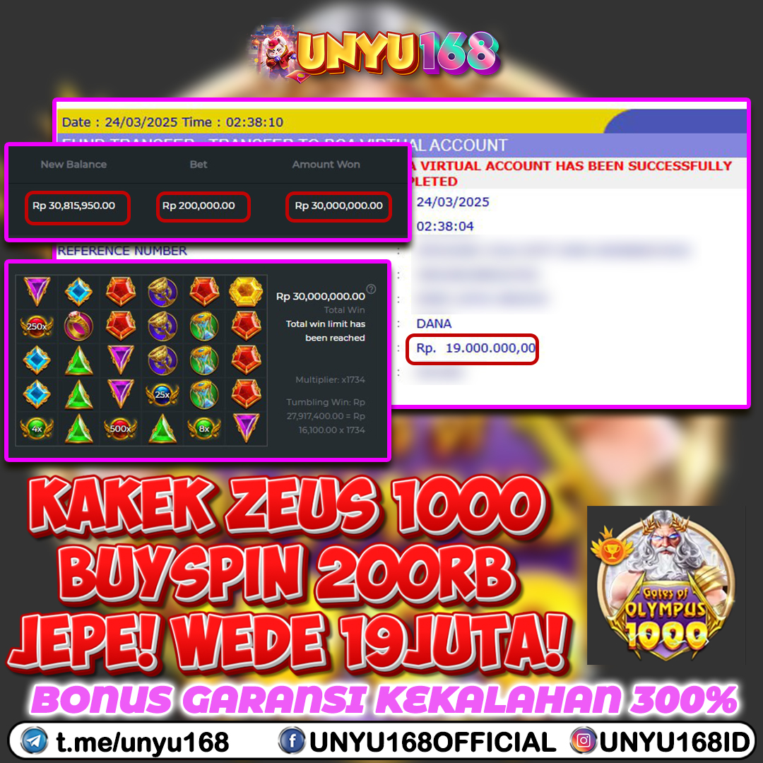 UNYU168 JACKPOT SLOT GATES OF OLYMPUS 1000 RP 19.000.000 ID : TET***