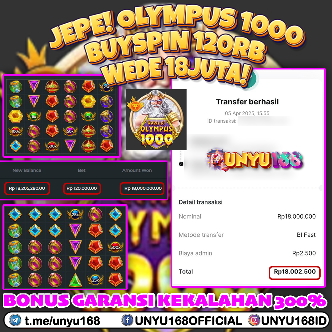 UNYU168 JACKPOT SLOT GATES OF OLYMPUS 1000 RP 18.000.000 ID : MEP***