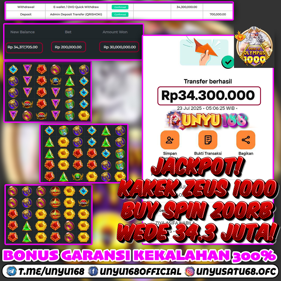 UNYU168 JACKPOT SLOT GATES OF OLYMPUS 1000 RP 34.300.000 ID : YUS***