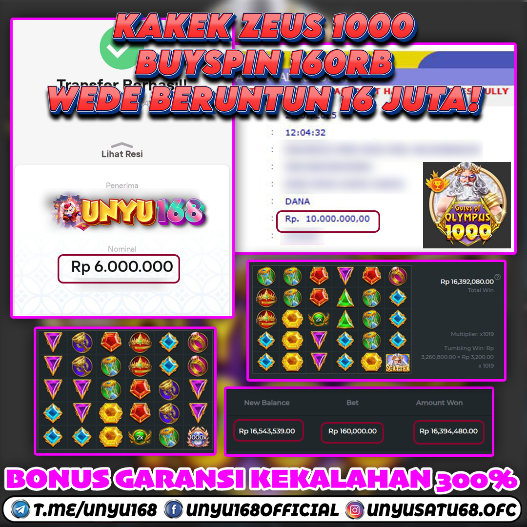 UNYU168 JACKPOT SLOT GATES OF OLYMPUS 1000 RP 16.000.000 ID : ANU***