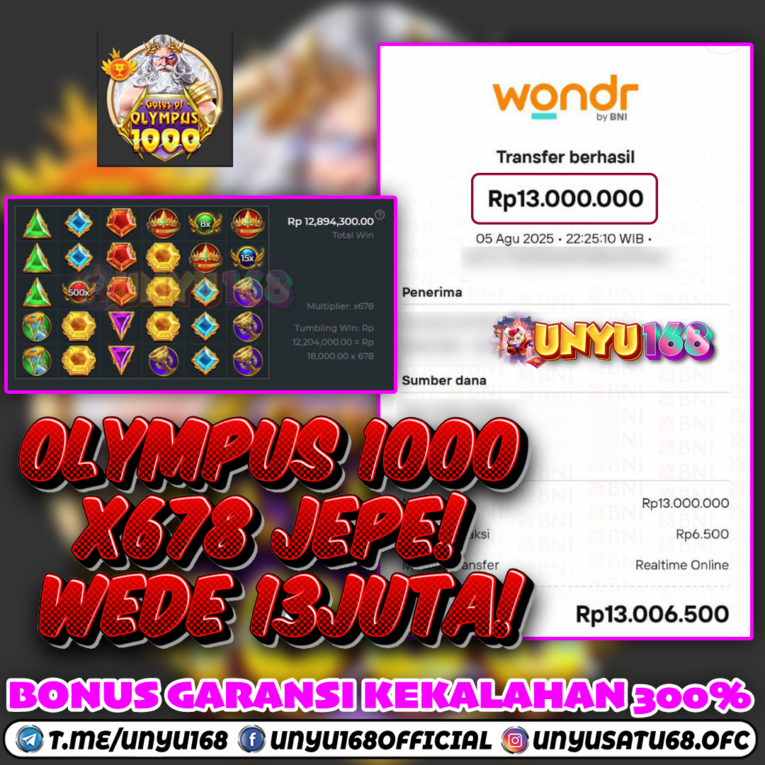 UNYU168 JACKPOT SLOT GATES OF OLYMPUS 1000 RP 13.000.000 ID : BEL***