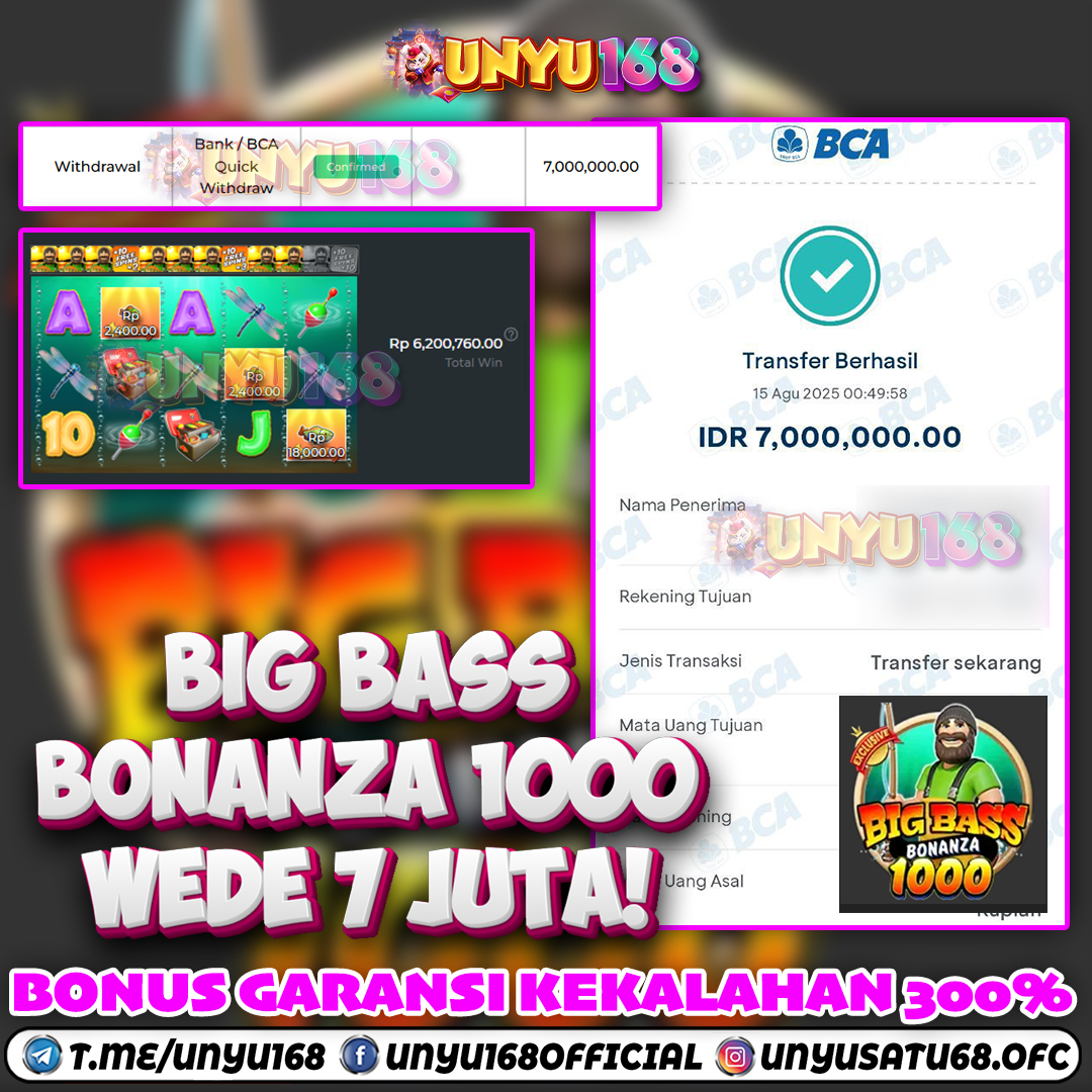 UNYU168 JACKPOT SLOT BIG BASS BONANZA 1000 RP 7.000.000 ID : WOR***