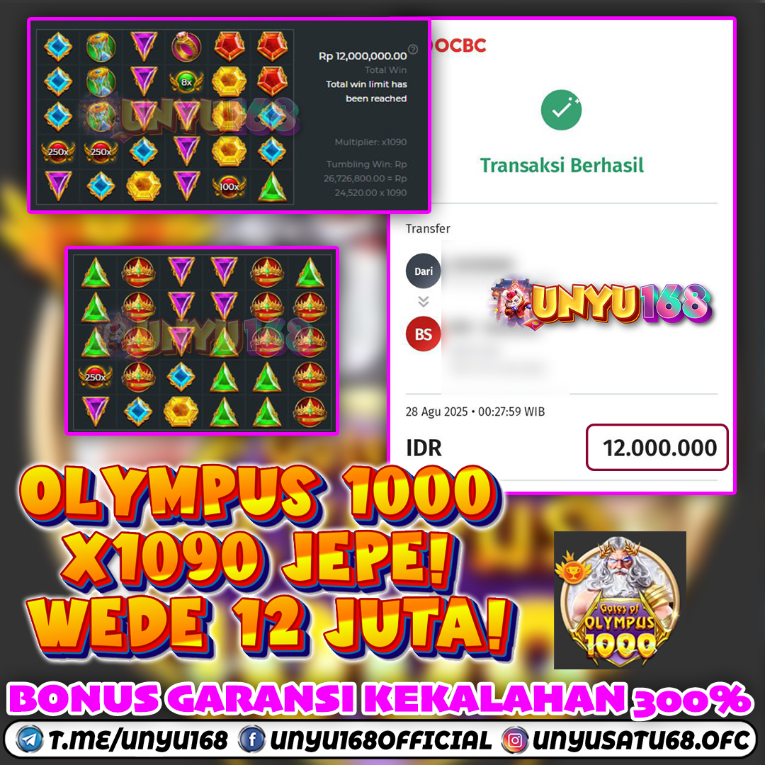 UNYU168 JACKPOT SLOT GATES OF OLYMPUS 1000 RP 12.000.000 ID : ROD***