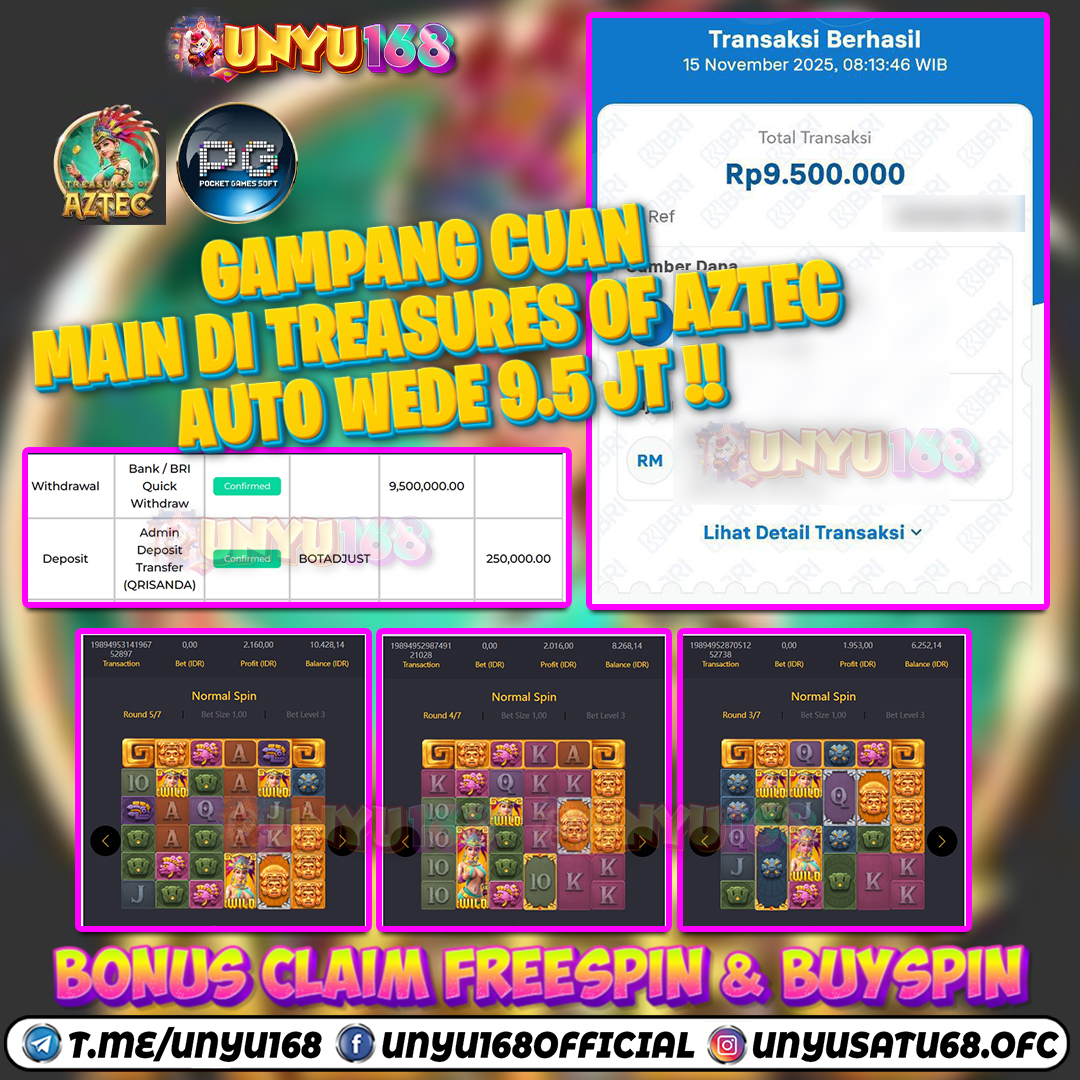 UNYU168 JACKPOT SLOT TREASURES OF AZTEC RP 9.500.000 ID : DON***
